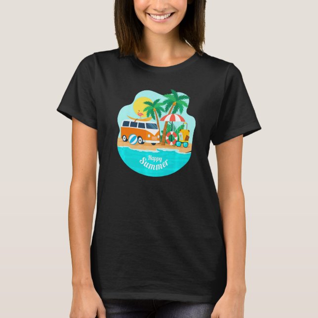 Camiseta Feliz verano Sun Beach Blue Sea Trees Refrescantes (Anverso)