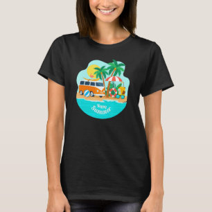Camiseta Feliz verano Sun Beach Blue Sea Trees Refrescantes