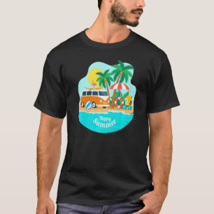 Camiseta Feliz verano Sun Beach Blue Sea Trees Refrescantes