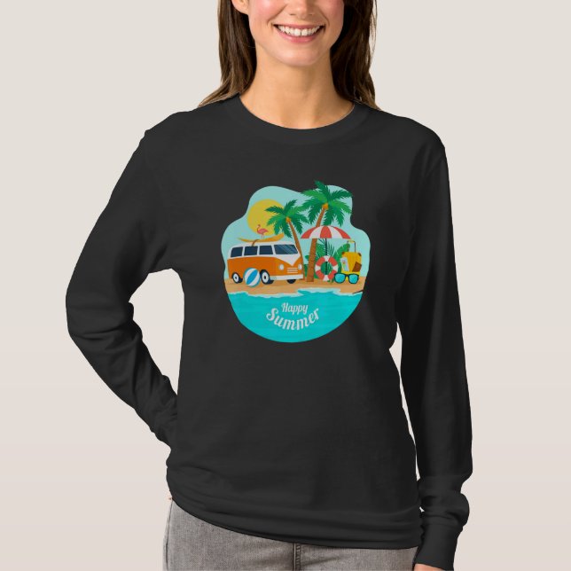 Camiseta Feliz verano Sun Beach Blue Sea Trees Refrescantes (Anverso)