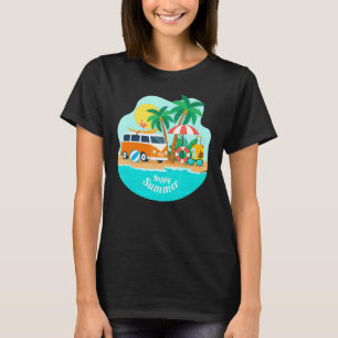 Camiseta Feliz verano Sun Beach Blue Sea Trees Refrescantes