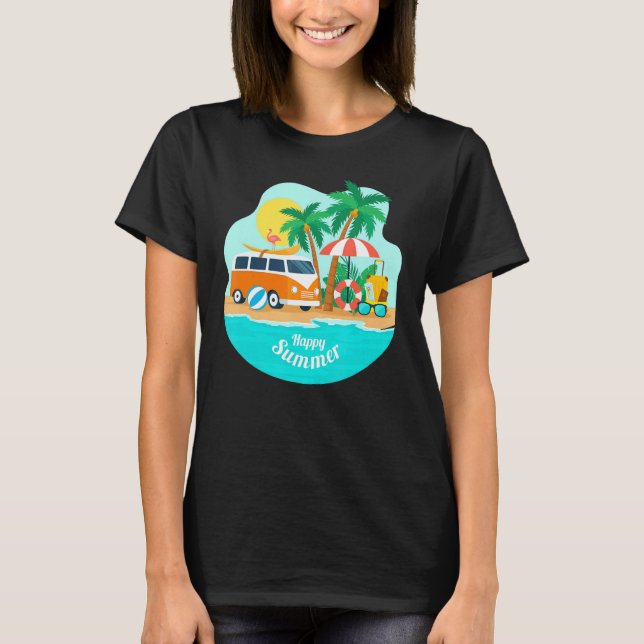 Camiseta Feliz verano Sun Beach Blue Sea Trees Refrescantes (Anverso)