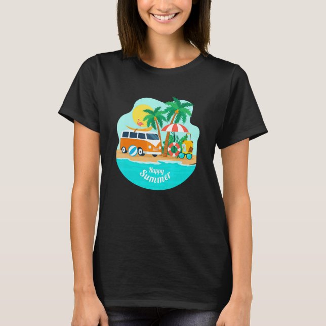 Camiseta Feliz verano Sun Beach Blue Sea Trees Refrescantes (Anverso)