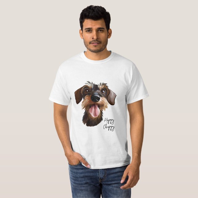 Camiseta Feliz Wirehair Dachshund (Anverso completo)