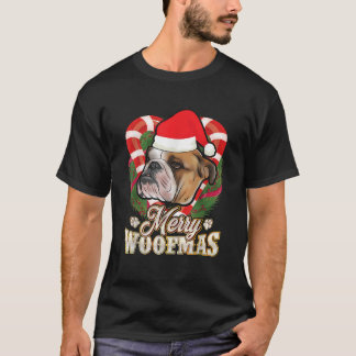 Camiseta Feliz Woofmas Bulldog Inglés Con Sombrero De Santa