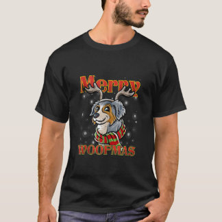 Camiseta Feliz Woofmas Pastor Australiano Reno Perro Chr