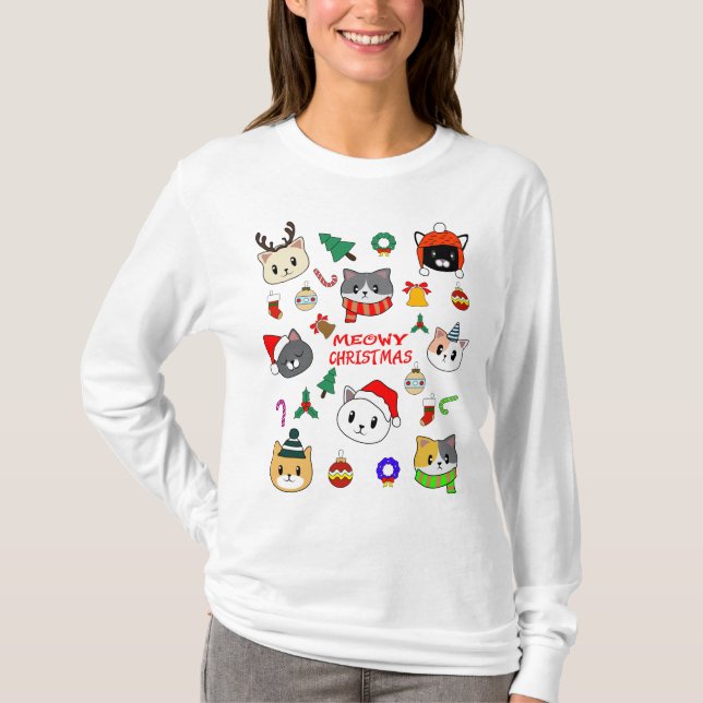 Camiseta FELIZ XMAS, Árbol de Navidad Meowy, regalo de Navi (Anverso)