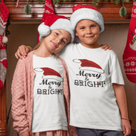 Camiseta Feliz y brillante con niños Navidades de Santa Hat