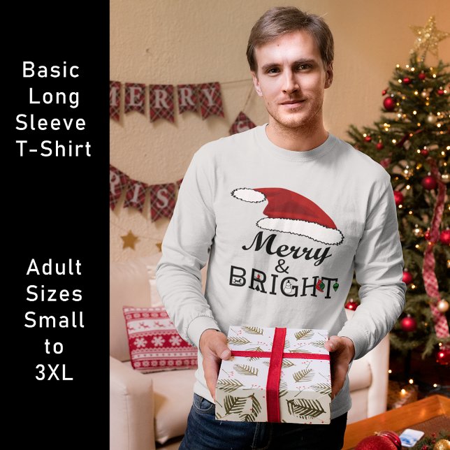 Camiseta Feliz y brillante con Santa Hat, manga larga ZSSPG (Merry & Bright with Santa Hat, ZSSPG Long Sleeve T-Shirt)