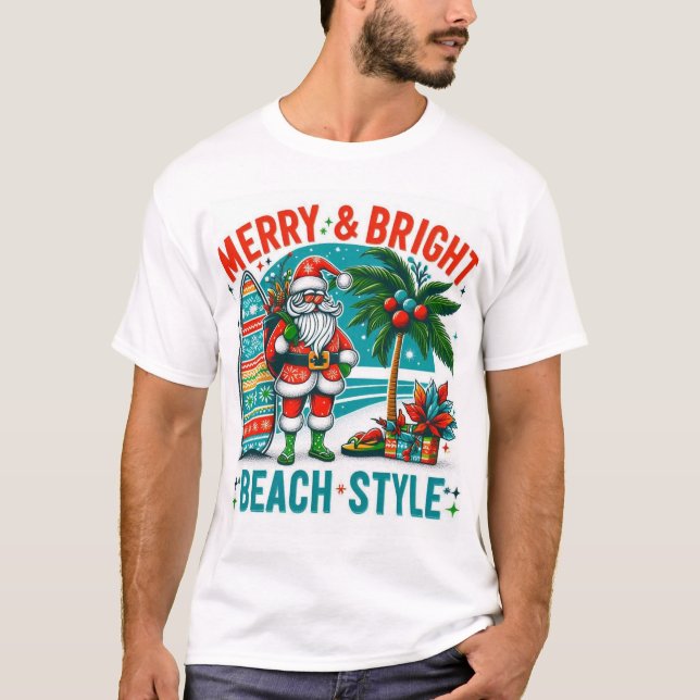 Camiseta Feliz y brillante, estilo de playa - Navidades fes (Anverso)
