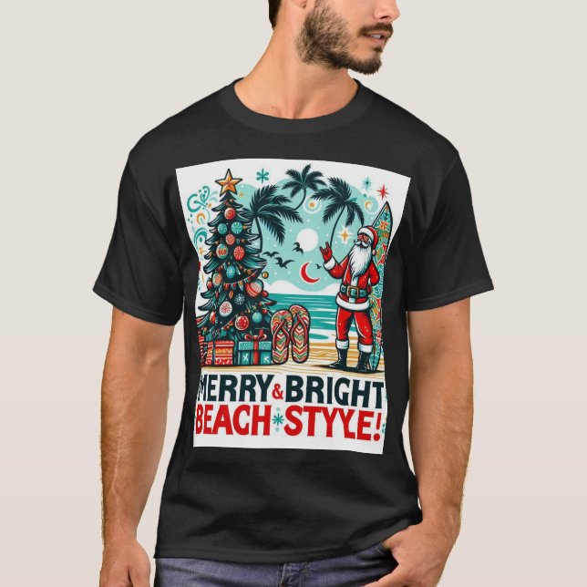Camiseta Feliz y brillante, estilo de playa - Navidades fes (Anverso)