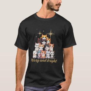 Camiseta Feliz Y Brillante Gato Árbol De Navidad Chicas Niñ