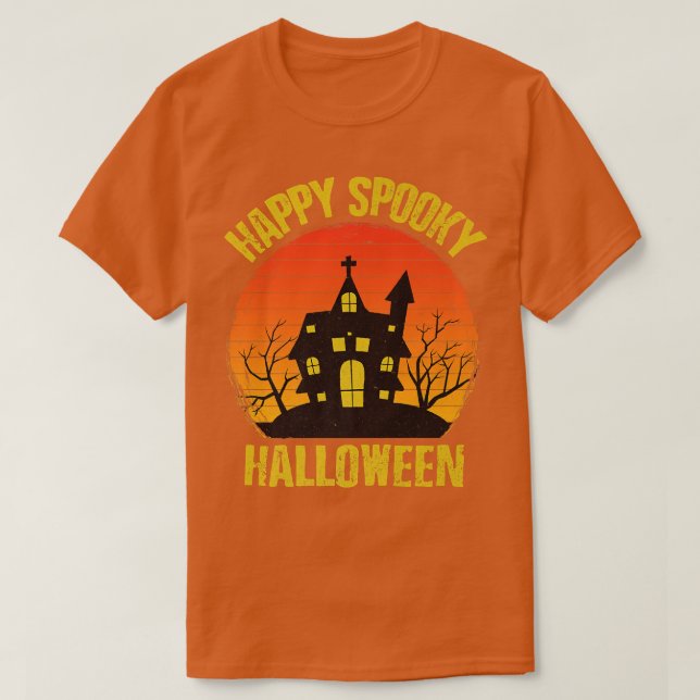 Camiseta Feliz y espeluznante Halloween House obsesionado c (Diseño del anverso)