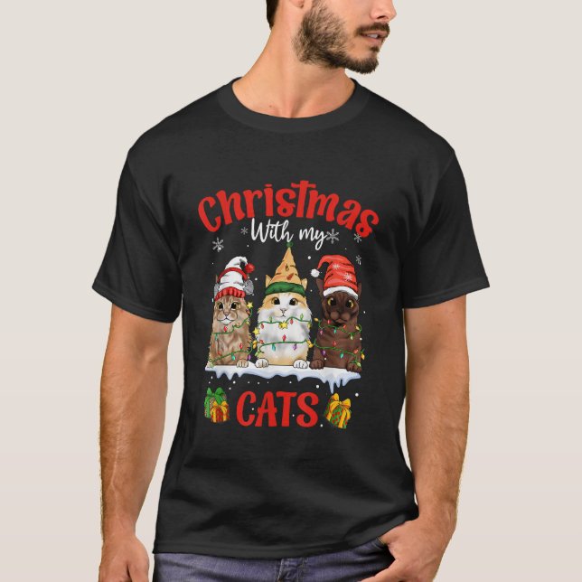 Camiseta Feliz y luminoso con gatos Navidades con mis gatos (Anverso)