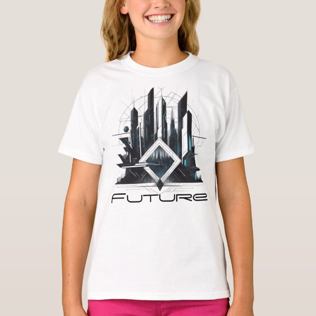 Camiseta Fem Juvenil Básica Abstrato Futurista-4 (Anverso)
