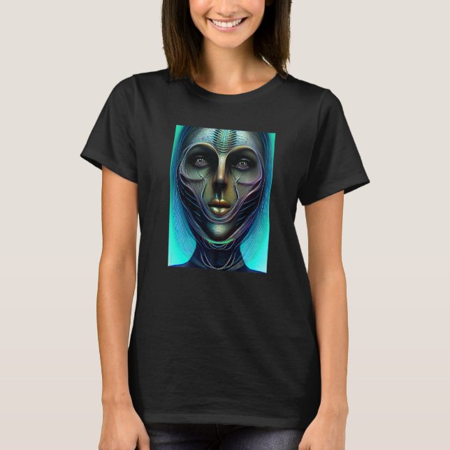 Camiseta Female Alien Cyborg Visitor from an Organic Green  (Anverso)
