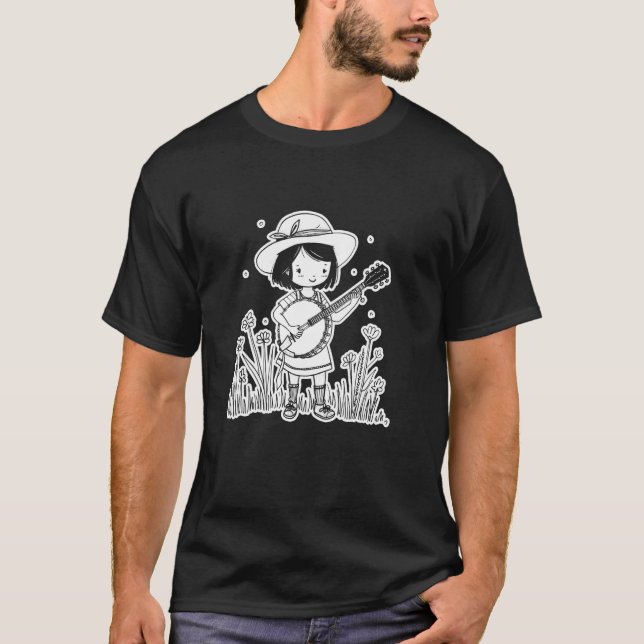 Camiseta Female Banjo Player Cartoon Look for Girls (Anverso)