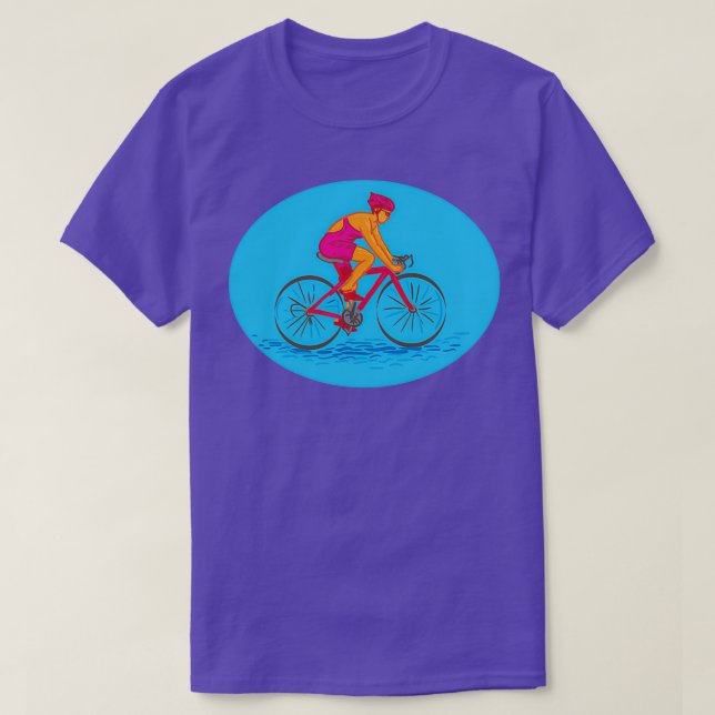 Camiseta Female Cyclist Riding Bike Drawing (Diseño del anverso)