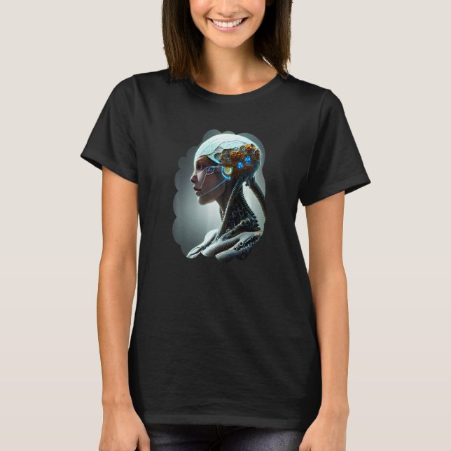 Camiseta Female Robot Sci Fi Cyborg Unique Futuristic Digit (Anverso)