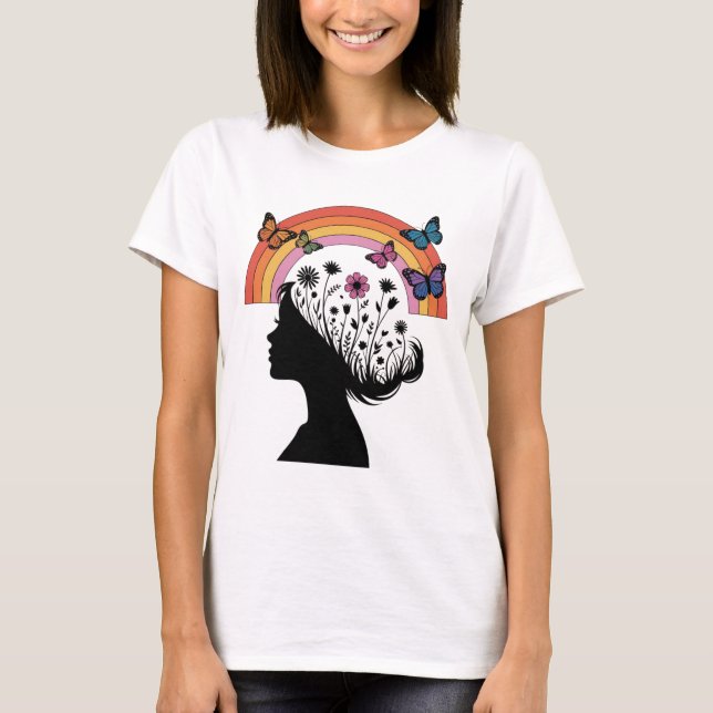 Camiseta Female Silhouette Floral Rainbow Illustration (Anverso)