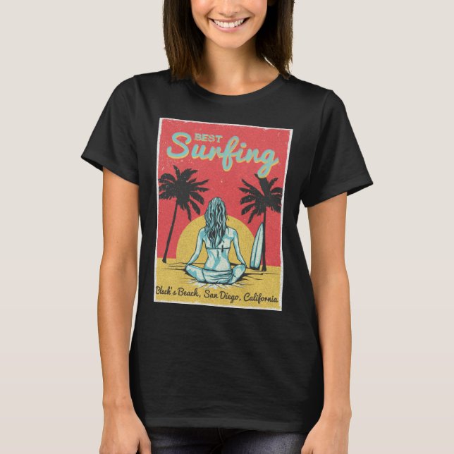 Camiseta Female Surfer Black s Beach San Diego California (Anverso)