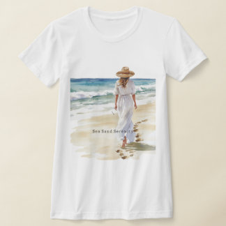 Camiseta Female White Dress Beach Sea Sand Serenity