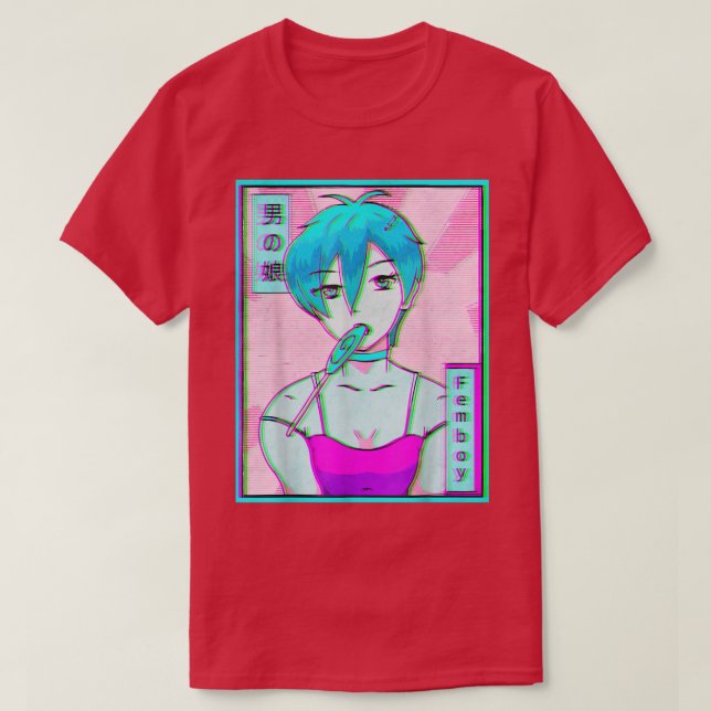 Camiseta Femboy Vapowave Aesthetic Anime Boy Retro Glitch  (Diseño del anverso)