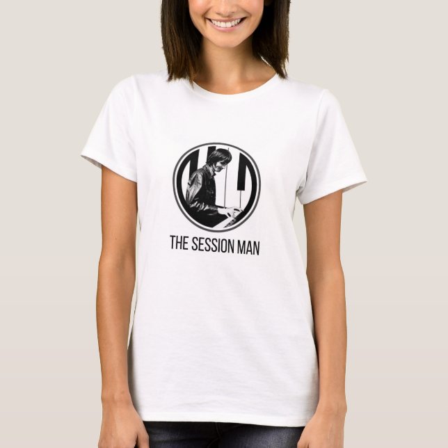 Camiseta femenina con el hombre de la sesión (b&w) (Anverso)