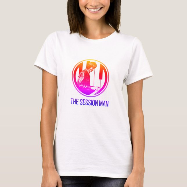 Camiseta femenina con el hombre de la sesión (colo (Anverso)