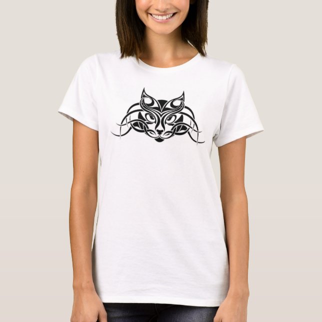 Camiseta femenina con gato tribal (Anverso)
