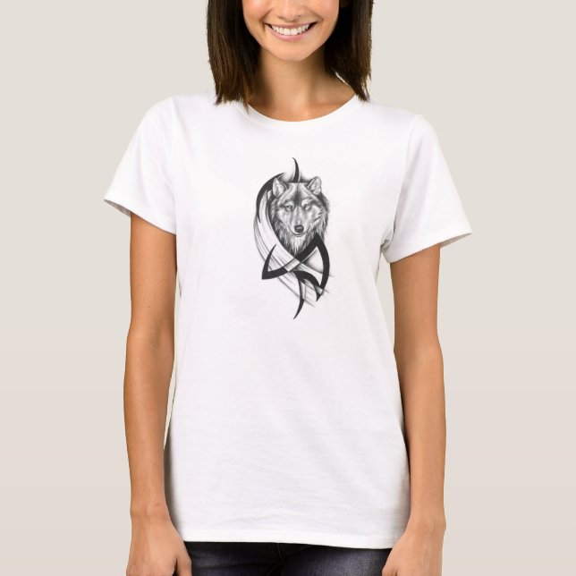 Camiseta femenina con lobo tribal (Anverso)