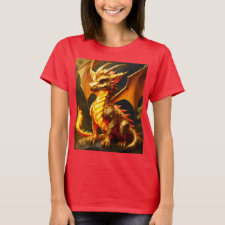 Camiseta femenina con oro y dragón de fuego esponj