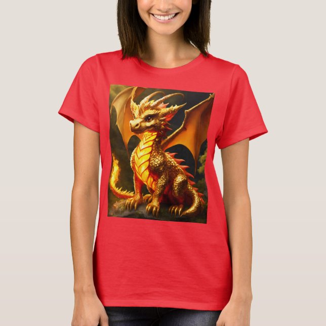 Camiseta femenina con oro y dragón de fuego esponj (Anverso)