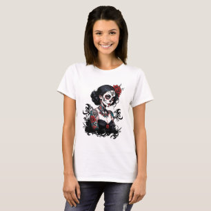 Camiseta Femenina Cráneo Floral Artístico - Sug Ún