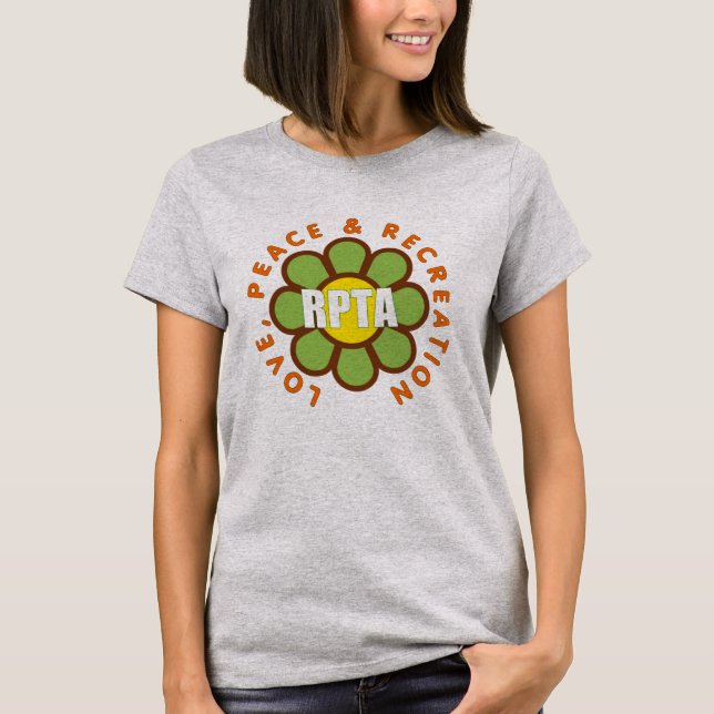 Camiseta femenina de amor, paz y recreación (Anverso)