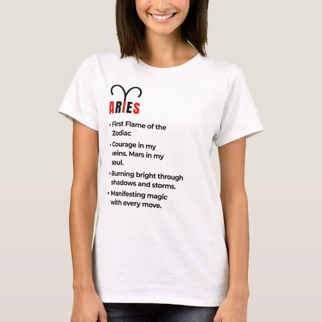 Camiseta femenina de Aries - Negrita. Feroz. Sin r (Anverso)