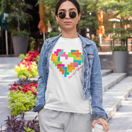 Camiseta femenina de arte, amor y poligominoas