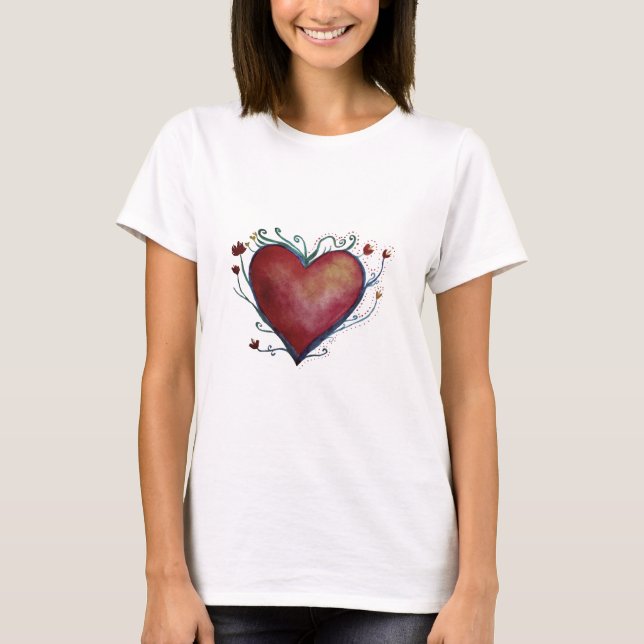 Camiseta femenina de arte de acuarela del corazón (Anverso)