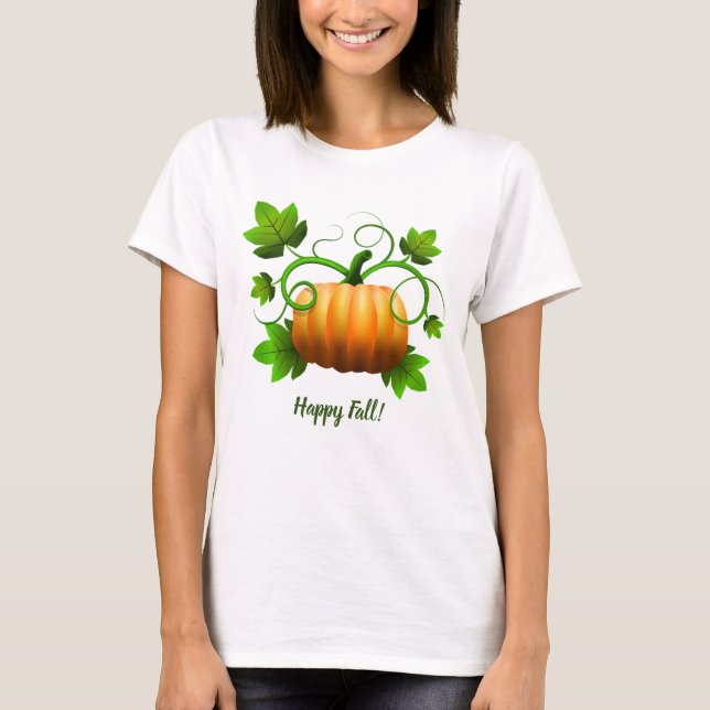 Camiseta femenina de calabaza de otoño feliz (Anverso)