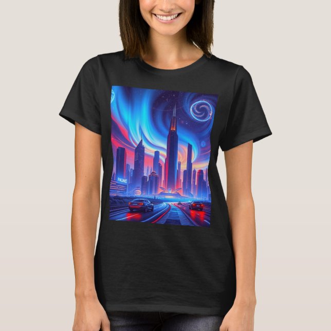 Camiseta femenina de Ciudad Futurista (Anverso)