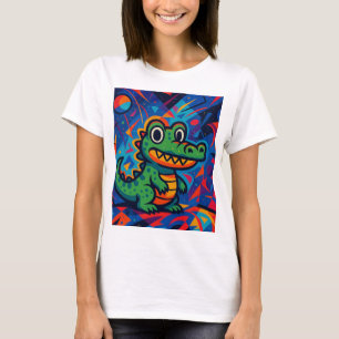 Camiseta femenina de cocodrilo verde