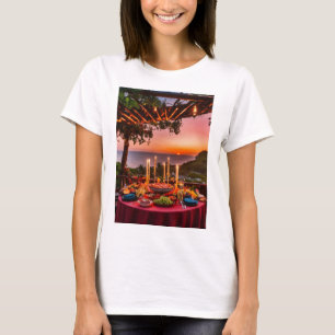 camiseta femenina de diseño de atardecer