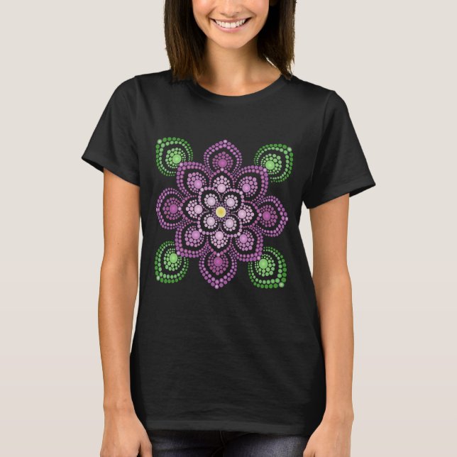 Camiseta femenina de Dot morado y verde Mandala (Anverso)
