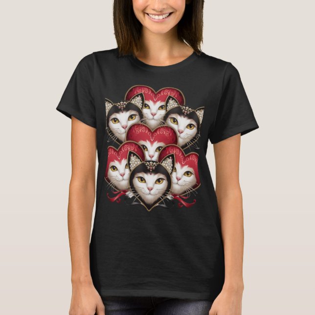 Camiseta femenina de elegante cosmos y corazones (Anverso)