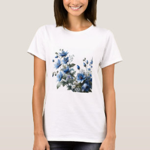 Camiseta femenina de flores azules