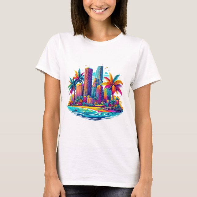 Camiseta femenina de la trópolis tropical (Anverso)