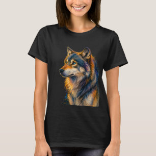 Camiseta femenina de lobo al atardecer vibrante