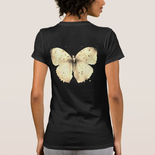 Camiseta femenina de mariposa beige dorado (Reverso)