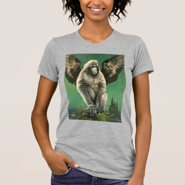 Camiseta femenina de mono volador de época (Anverso)