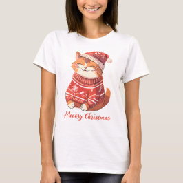 Camiseta femenina de Navidades Meowy con gato fest